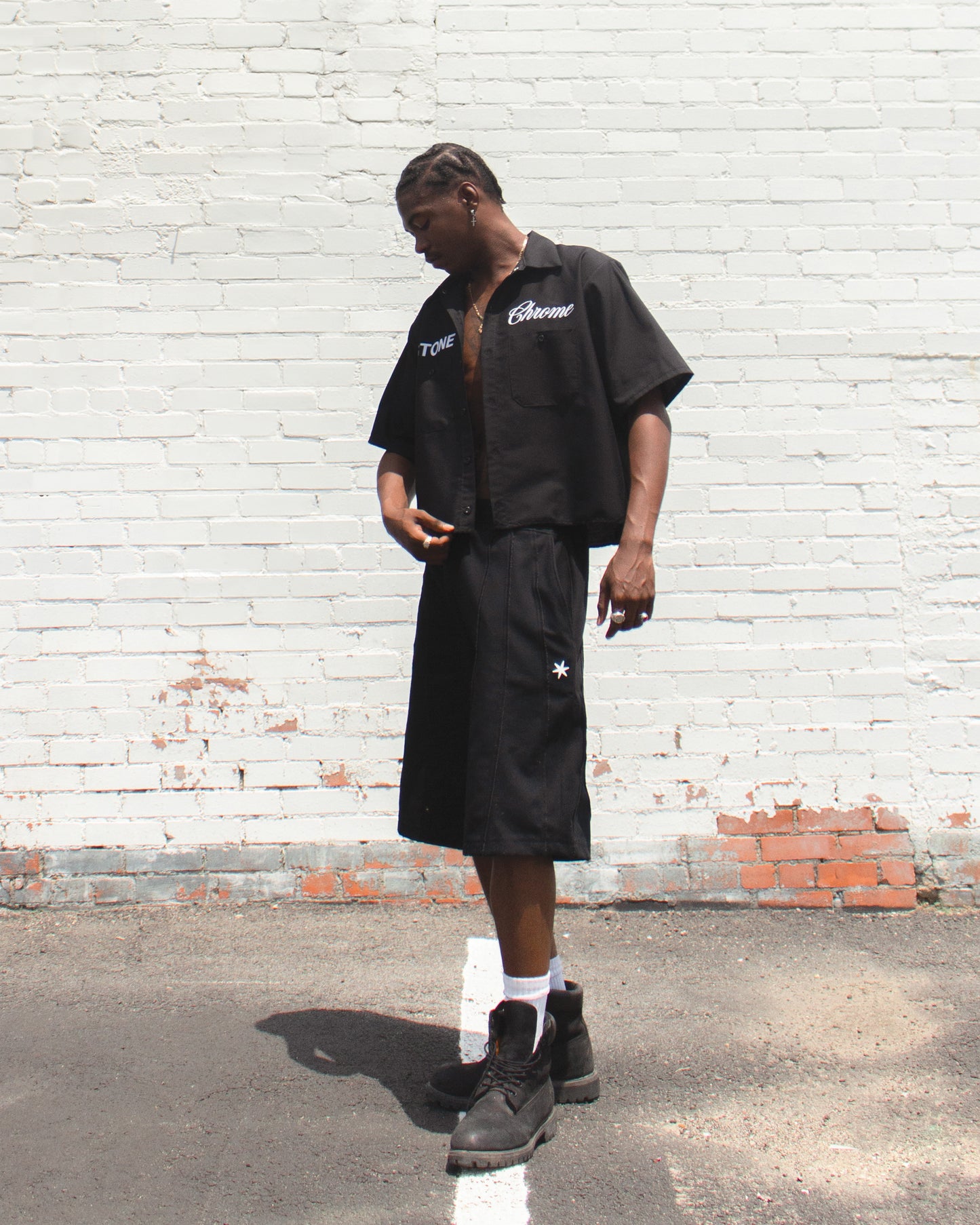 Cropped Button Up - Black